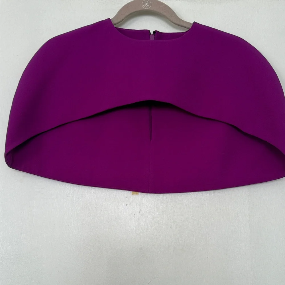 Safiyya Structured Cape-Detail Midi Dress in Fuchsia with Wide Belt - Picture 7 of 9